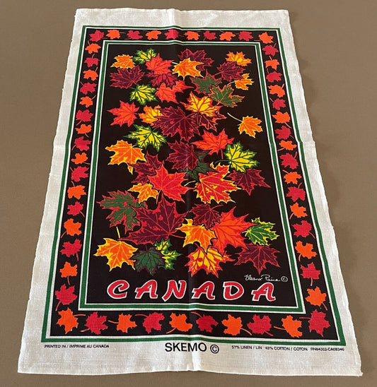 Vintage Tea Towel CANADA Maple Leaf Multicolour Print NEW Unused Souvenir