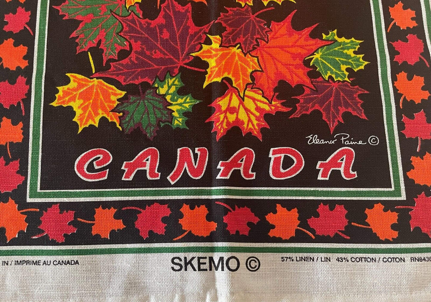 Vintage Tea Towel CANADA Maple Leaf Multicolour Print NEW Unused Souvenir