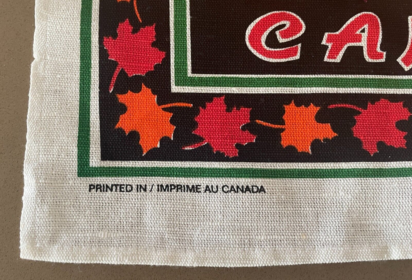 Vintage Tea Towel CANADA Maple Leaf Multicolour Print NEW Unused Souvenir