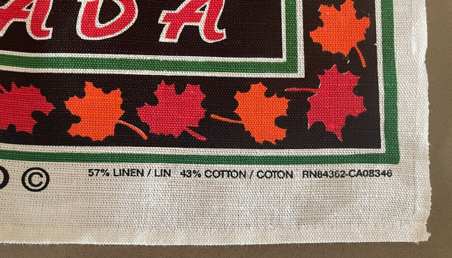 Vintage Tea Towel CANADA Maple Leaf Multicolour Print NEW Unused Souvenir