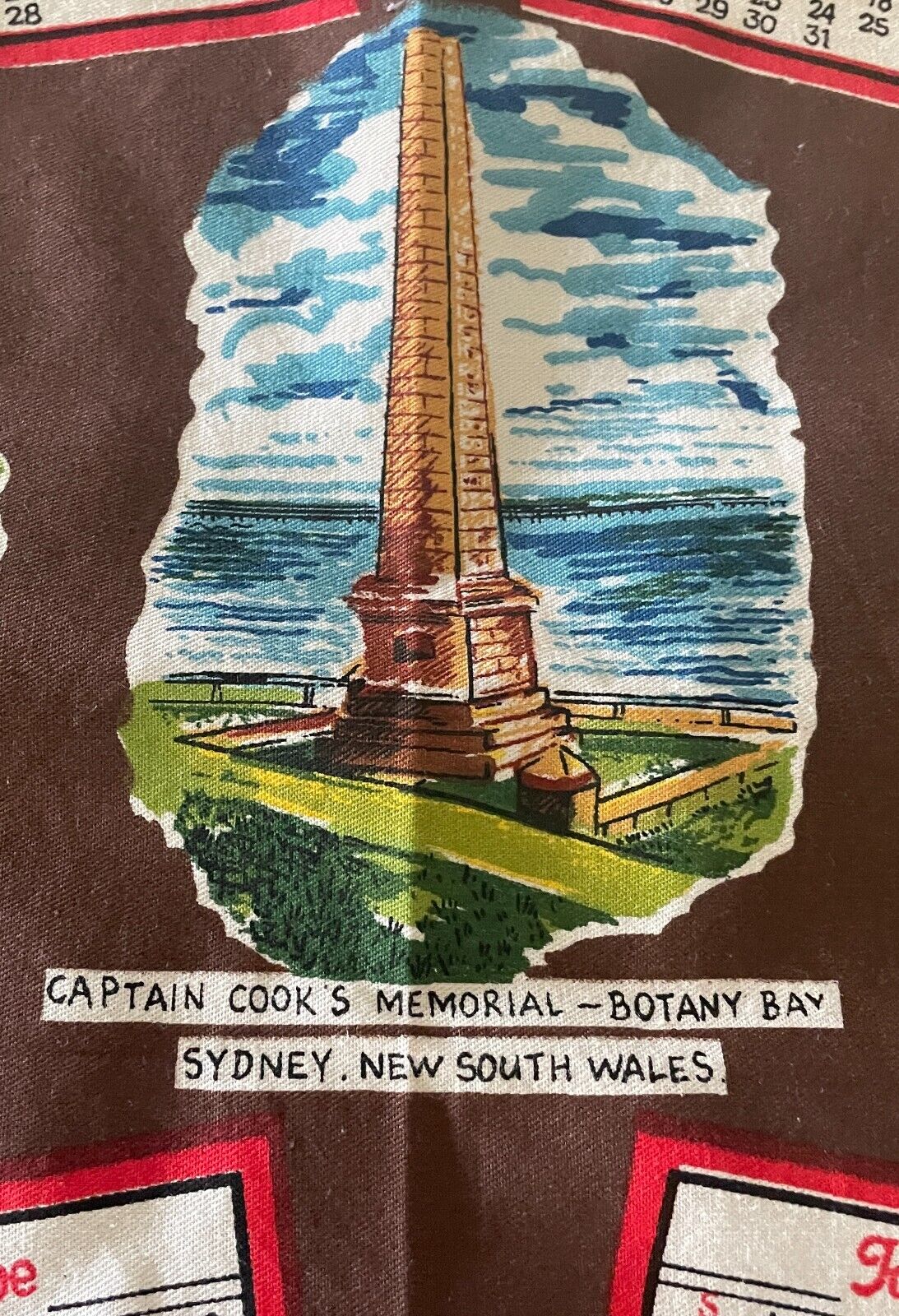 1983 Calendar Year Tea Towel Australia LANDMARKS Tourist Attraction Print Retro