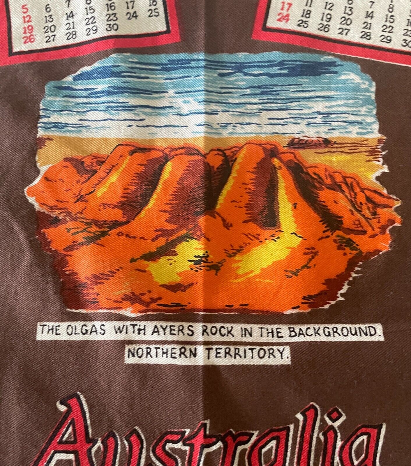1983 Calendar Year Tea Towel Australia LANDMARKS Tourist Attraction Print Retro