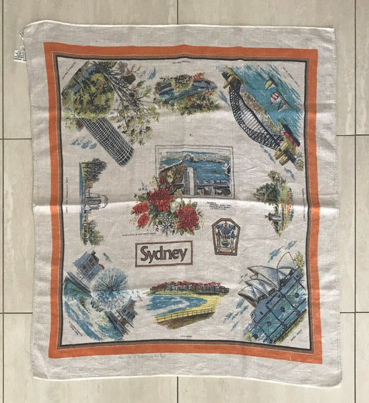 Vintage Linen Tea Towel SYDNEY NSW Souvenir Large Size 92cm x 80cm Australiana
