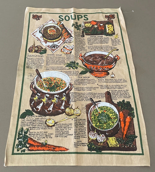 TEA TOWEL Soup Recipes Multicolour Cotton Oxtail Onion Pea Scotch NEW Unused