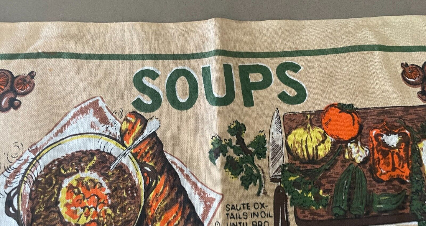 TEA TOWEL Soup Recipes Multicolour Cotton Oxtail Onion Pea Scotch NEW Unused