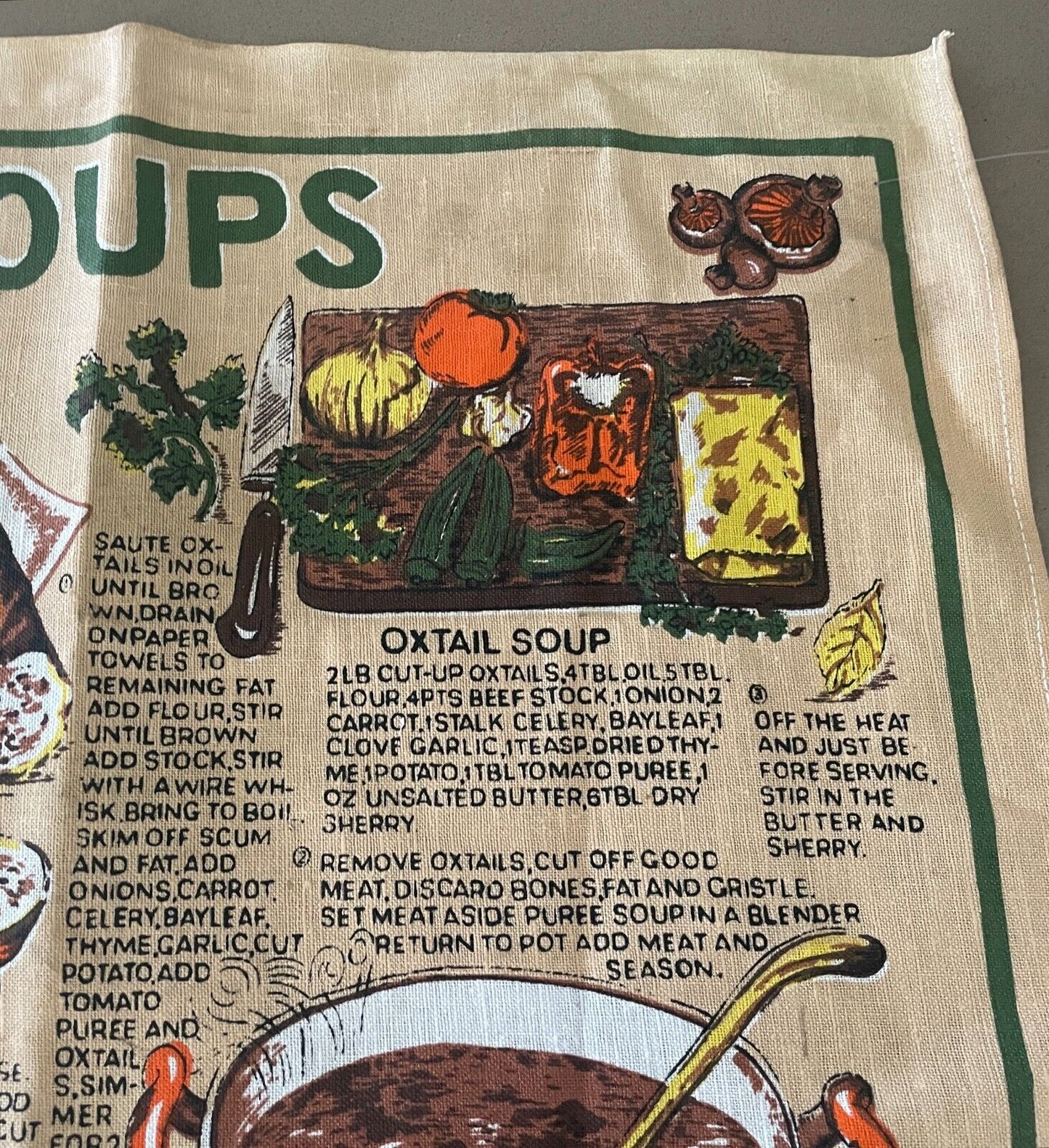 TEA TOWEL Soup Recipes Multicolour Cotton Oxtail Onion Pea Scotch NEW Unused
