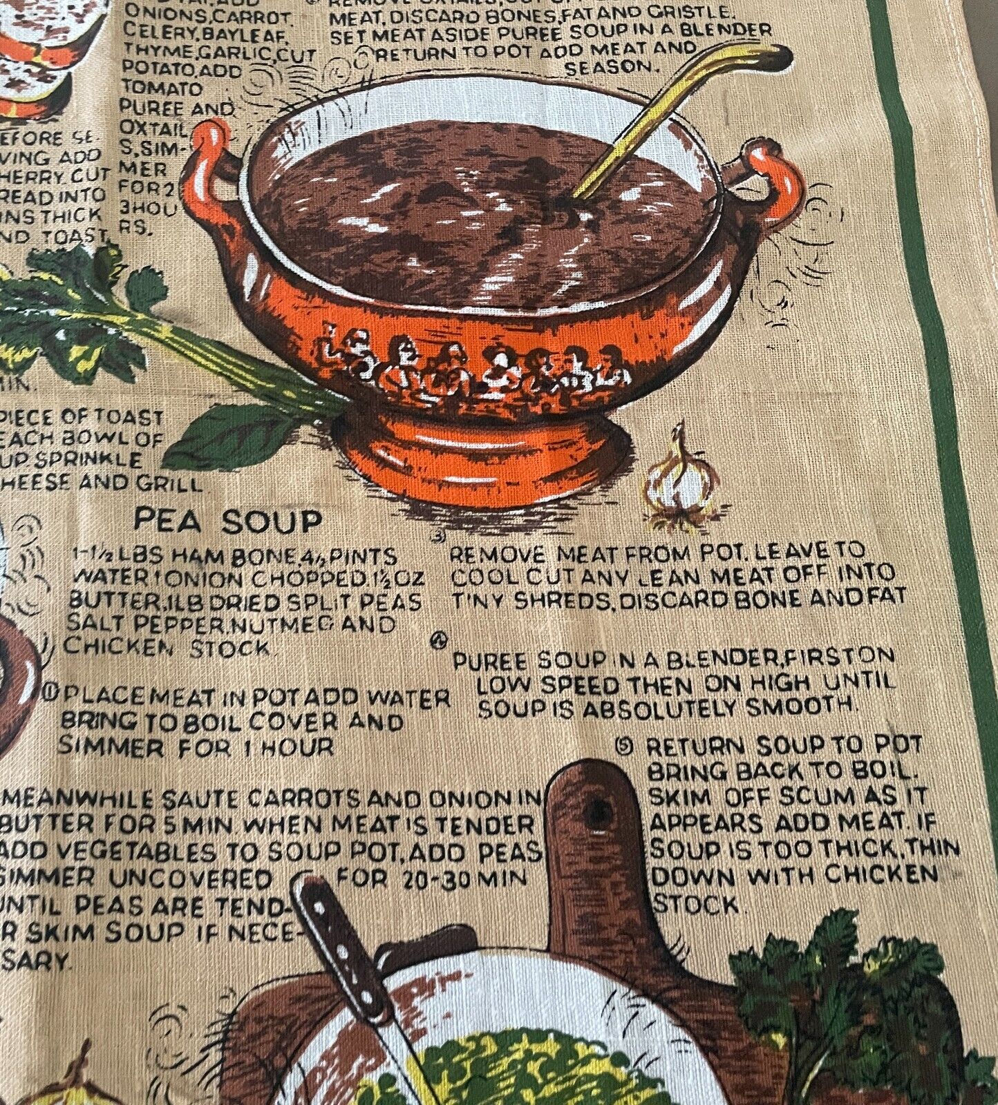 TEA TOWEL Soup Recipes Multicolour Cotton Oxtail Onion Pea Scotch NEW Unused