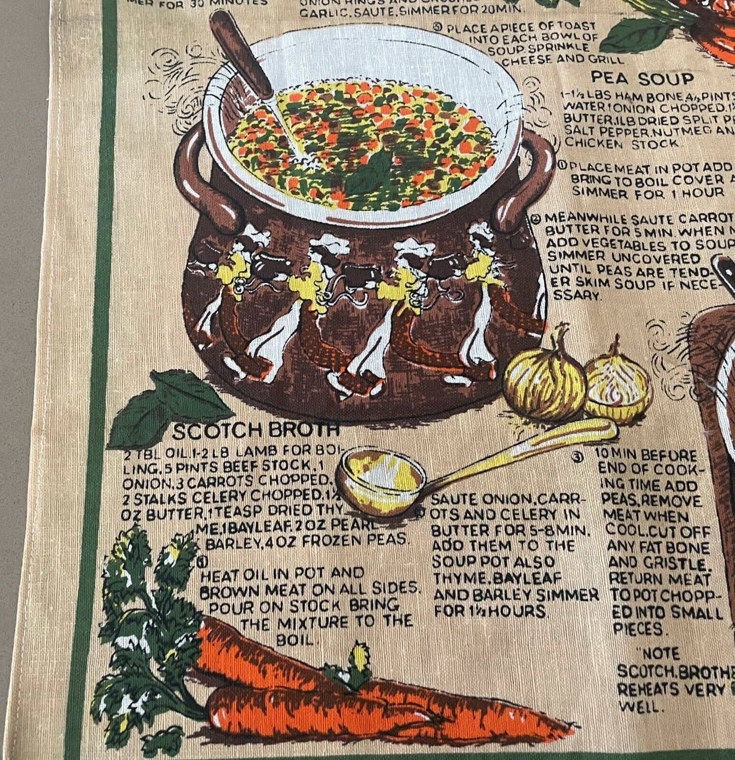 TEA TOWEL Soup Recipes Multicolour Cotton Oxtail Onion Pea Scotch NEW Unused