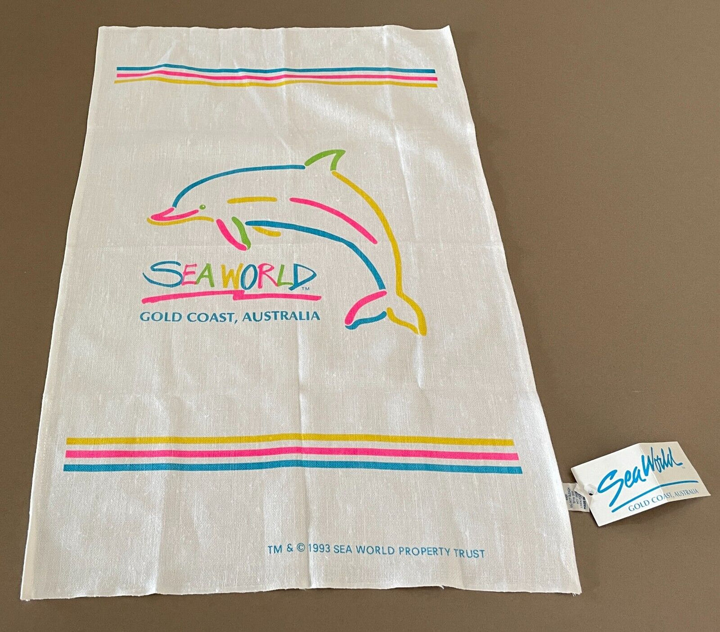 Vintage Tea Towel SEA WORLD Gold Coast Australia Souvenir Abstract Print NEW