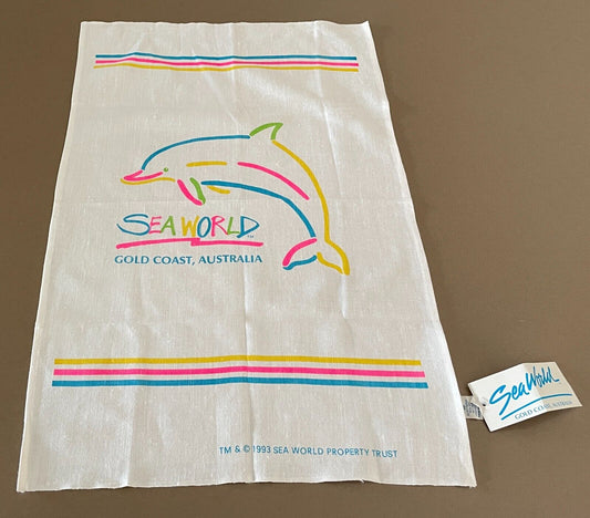 Vintage Tea Towel SEA WORLD Gold Coast Australia Souvenir Abstract Print NEW