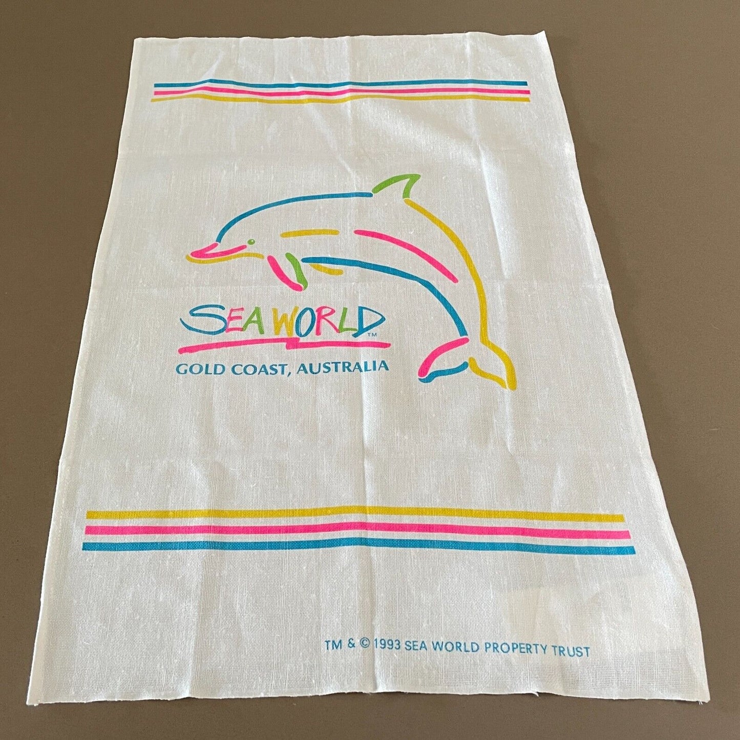 Vintage Tea Towel SEA WORLD Gold Coast Australia Souvenir Abstract Print NEW