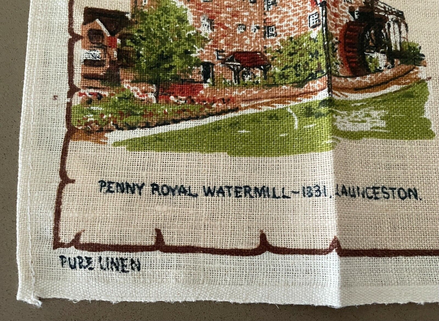 Vintage Tea Towel " Historical Tasmania " Pure Linen Souvenir  Unused in Bag NEW