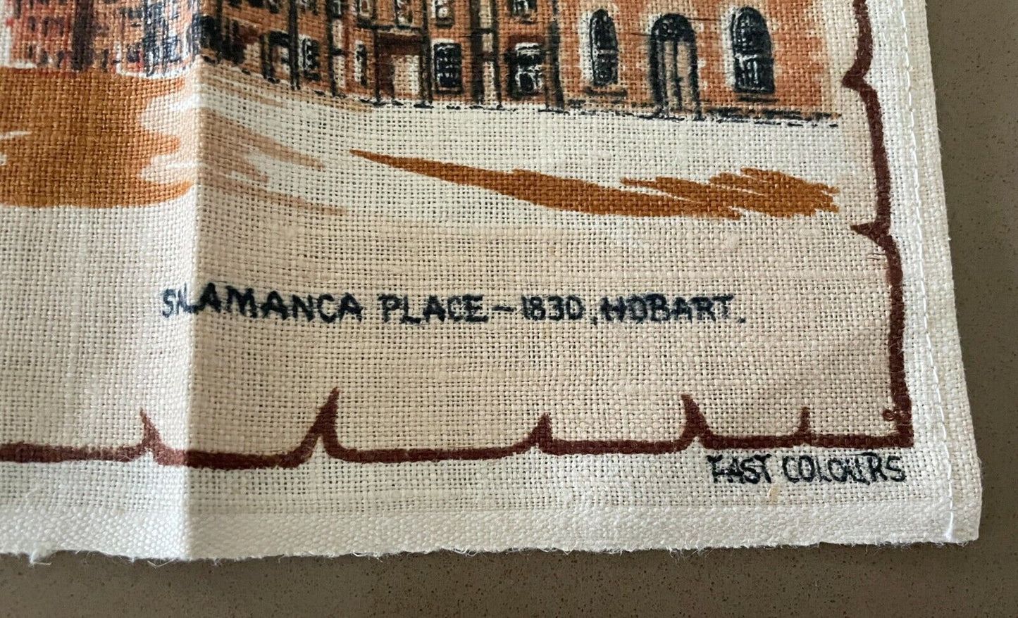 Vintage Tea Towel " Historical Tasmania " Pure Linen Souvenir  Unused in Bag NEW