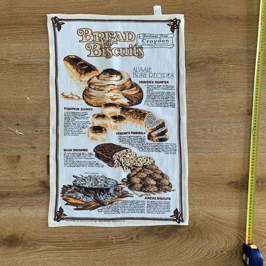 TEA TOWEL Cotton Croydon Outback QLD BREADS & BISCUITS Recipes Souvenir 70 x46cm