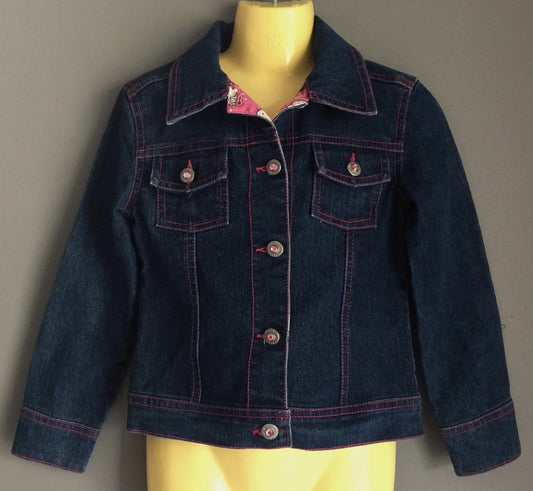 Girls HELLO KITTY Jacket Dark Denim Jacket Back Stud Motif Size 5 Sanrio Evy NEW