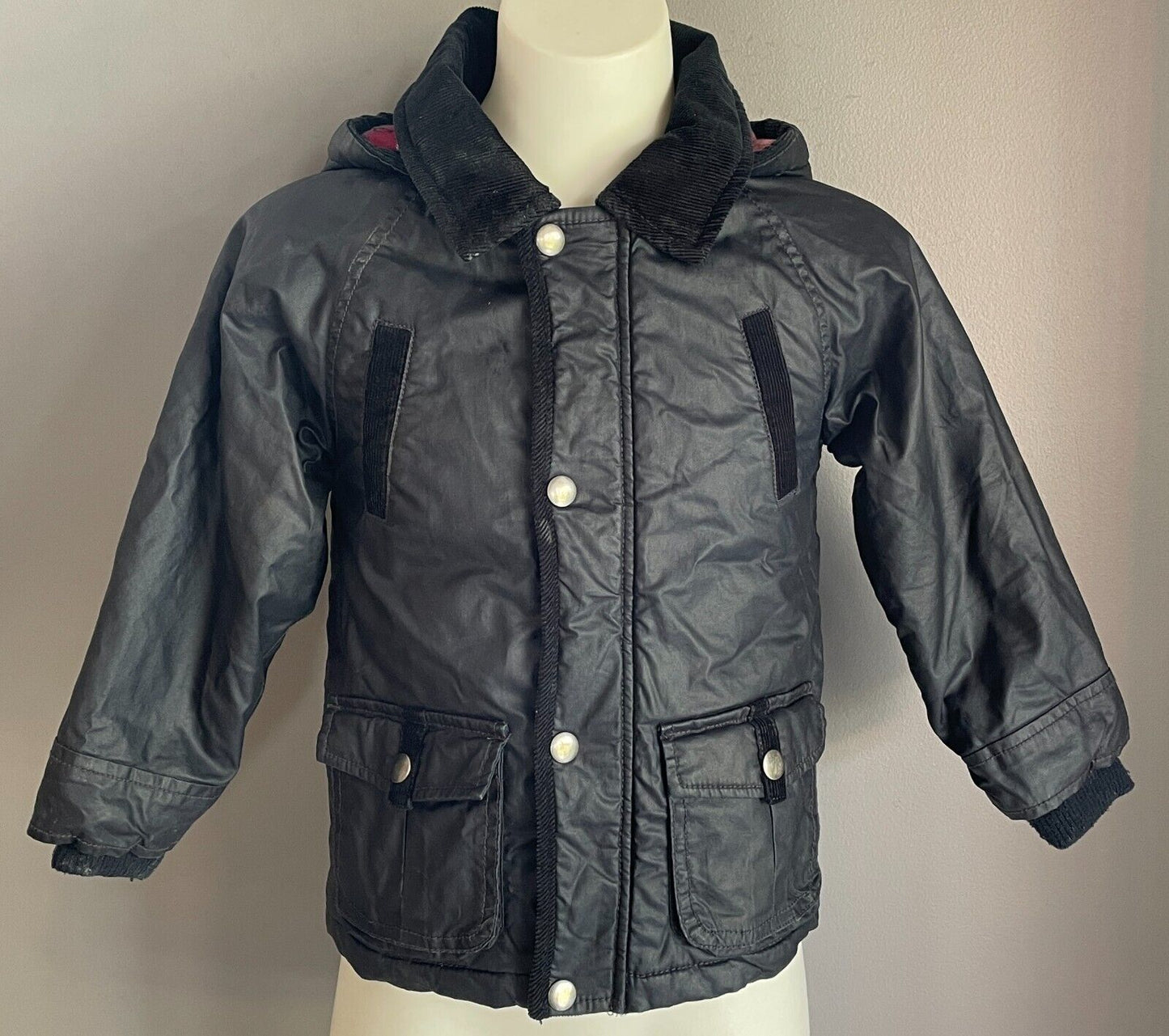 Boys Navy Blue Jacket Soft Faux Fur Lined Warm Size 2 - 3 Long Sleeves Hoodie