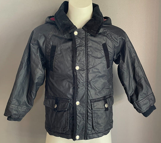 Boys Navy Blue Jacket Soft Faux Fur Lined Warm Size 2 - 3 Long Sleeves Hoodie