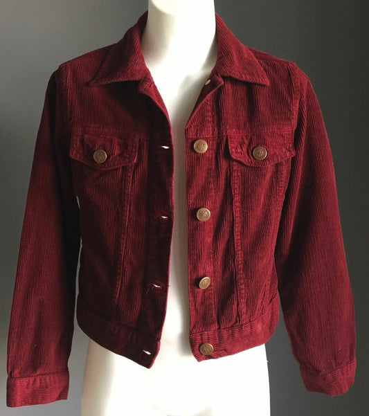 Girls Size 6 ZARA GIRLS Jeans Jacket Burgundy Corduroy Jacket Bikers NEW