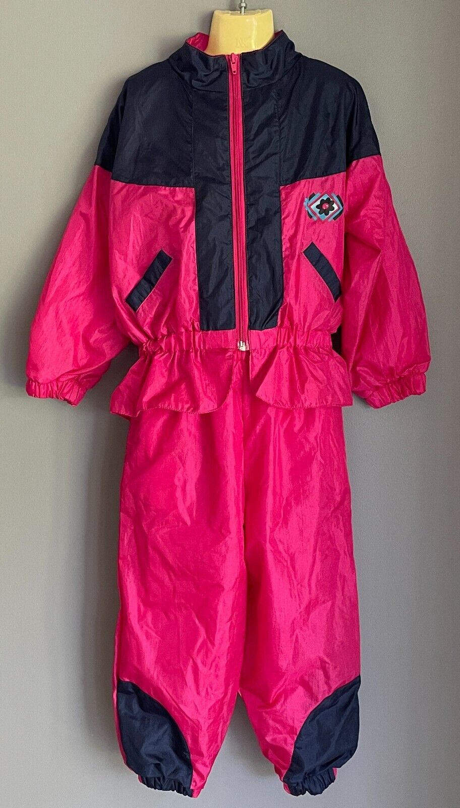 DANIELLE B Pink & Navy PUFFER Tracksuit Jacket Size M 5/6 & Pants Size S 4 Retro