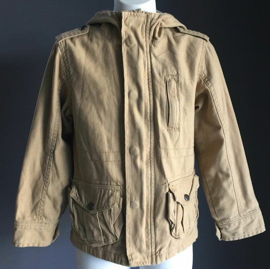 FUN SPIRIT Coat Beige Zip Up Hoody Anorak Jacket Poly Cotton Girls Size 7