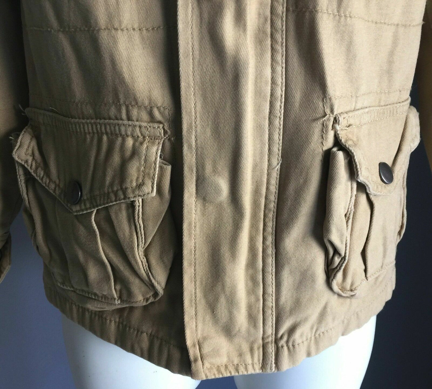 FUN SPIRIT Coat Beige Zip Up Hoody Anorak Jacket Poly Cotton Girls Size 7