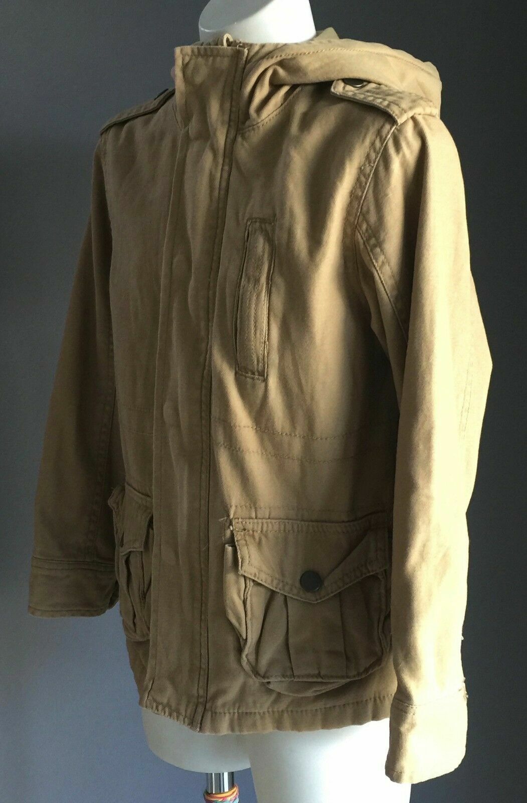 FUN SPIRIT Coat Beige Zip Up Hoody Anorak Jacket Poly Cotton Girls Size 7