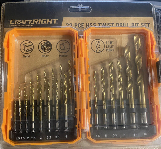 CRAFTRIGHT 22 Piece HSS TWIST DRILL BIT SET see Specs Last Pic NEW sealed Tools