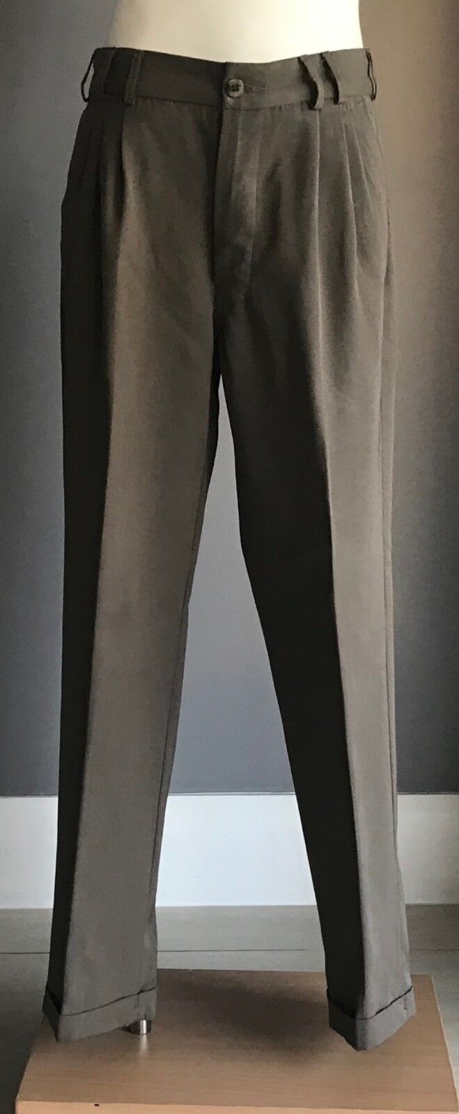 Vintage Boys DARE Dress Pants Khaki Microfibre Full Length Pleat Long Size 12