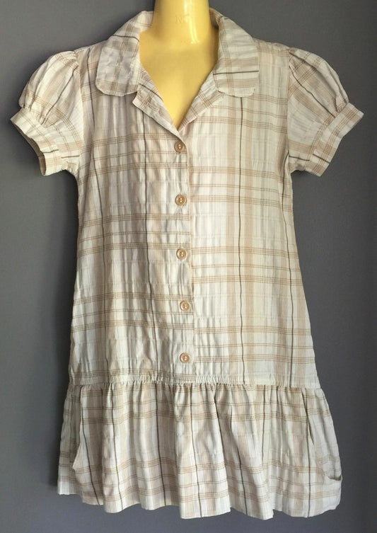 BURITI Shirt Dress Brown & Ivory Cotton Check Girls Size 6 Gorgeous NEW