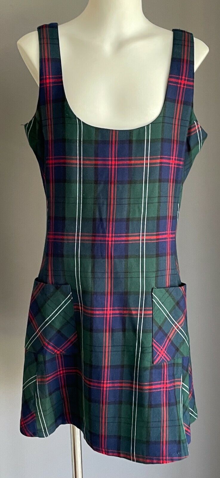 COSMIC BABE Tie Back Dress Blue Green Red White Check Tartan Sleeveless Size 8