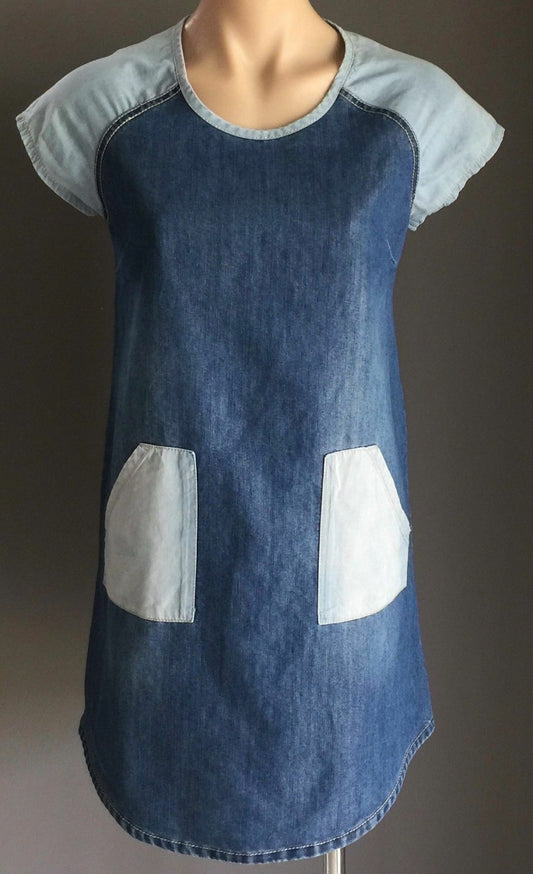 Teen Girl I Love NEXT UK Shift Dress 2 Tone Denim Cap Sleeve Size 14 Yrs