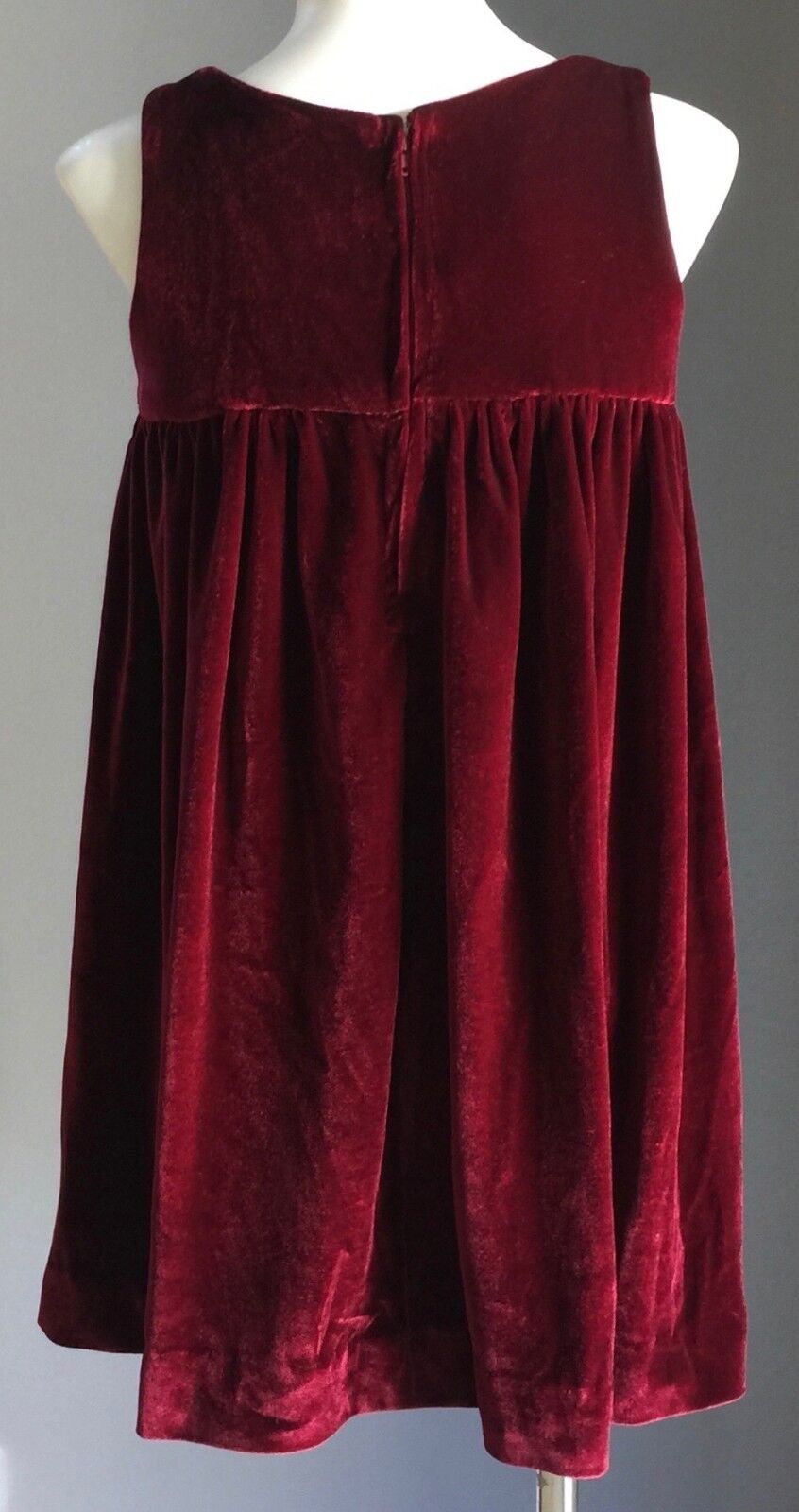 BURGUNDY VELVET Dress Handmade w Pink Flower Trim Girls Size 6 7 Stunning