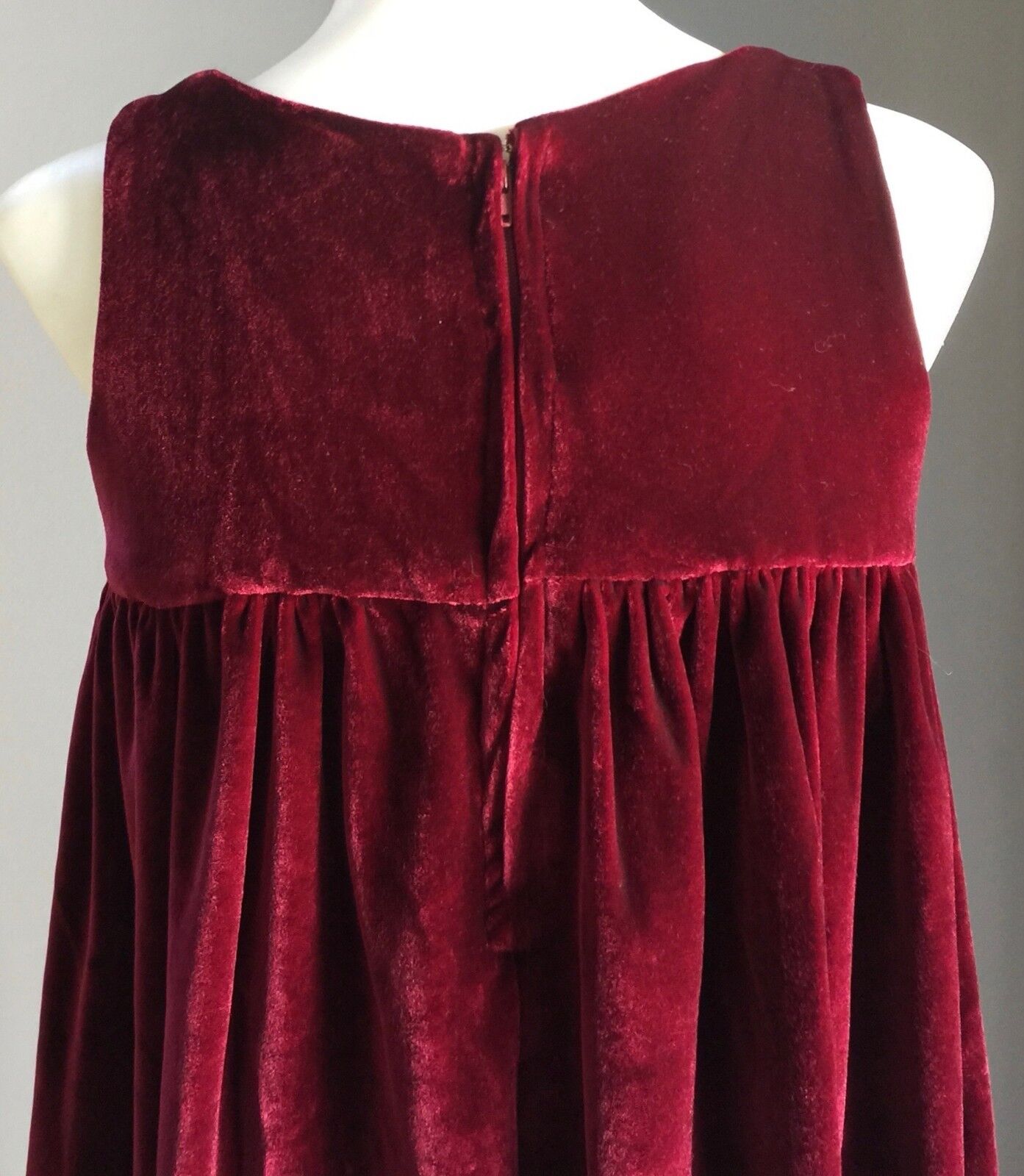 BURGUNDY VELVET Dress Handmade w Pink Flower Trim Girls Size 6 7 Stunning