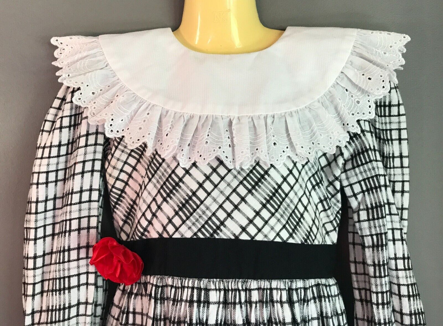 ELIZABETH ANNE Dress Black White Check Long Sleeve Collar Prairie Girls Size 6