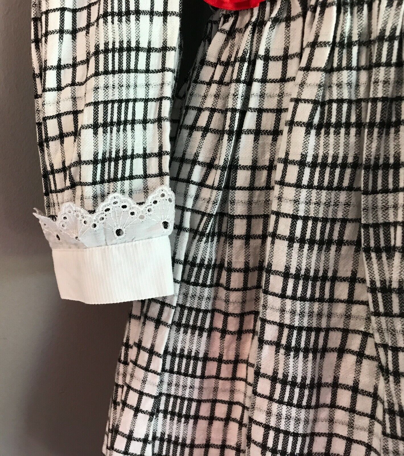 ELIZABETH ANNE Dress Black White Check Long Sleeve Collar Prairie Girls Size 6