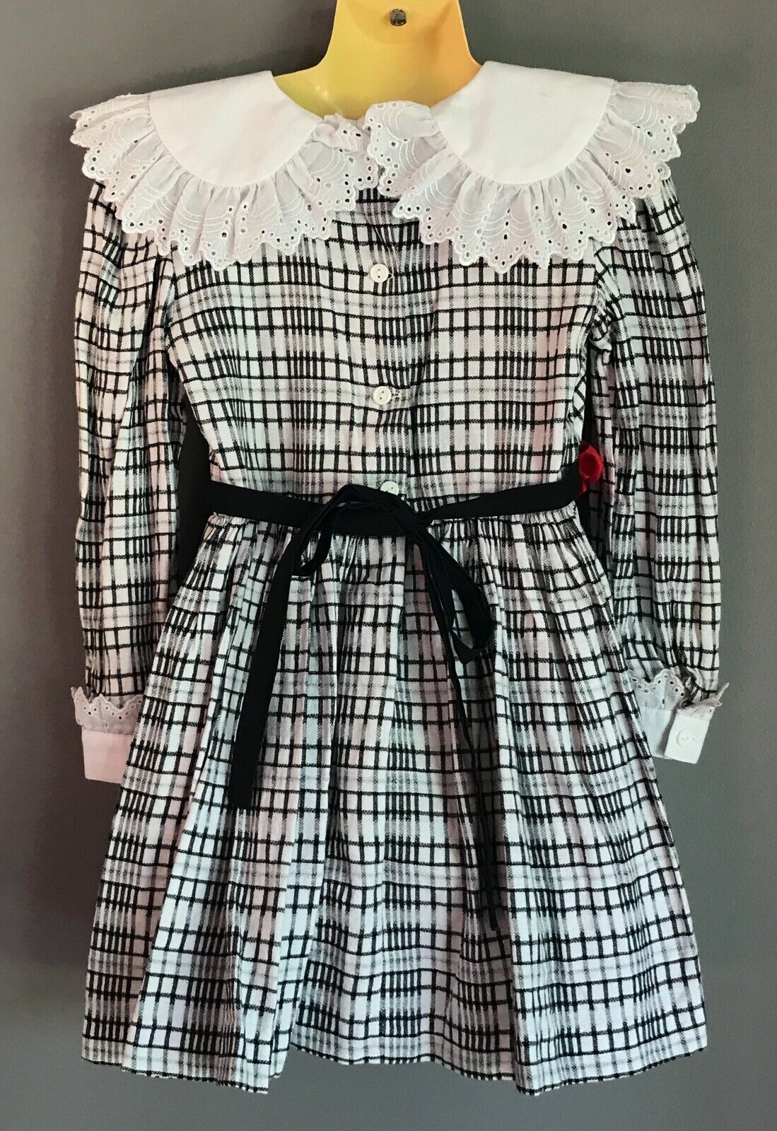 ELIZABETH ANNE Dress Black White Check Long Sleeve Collar Prairie Girls Size 6