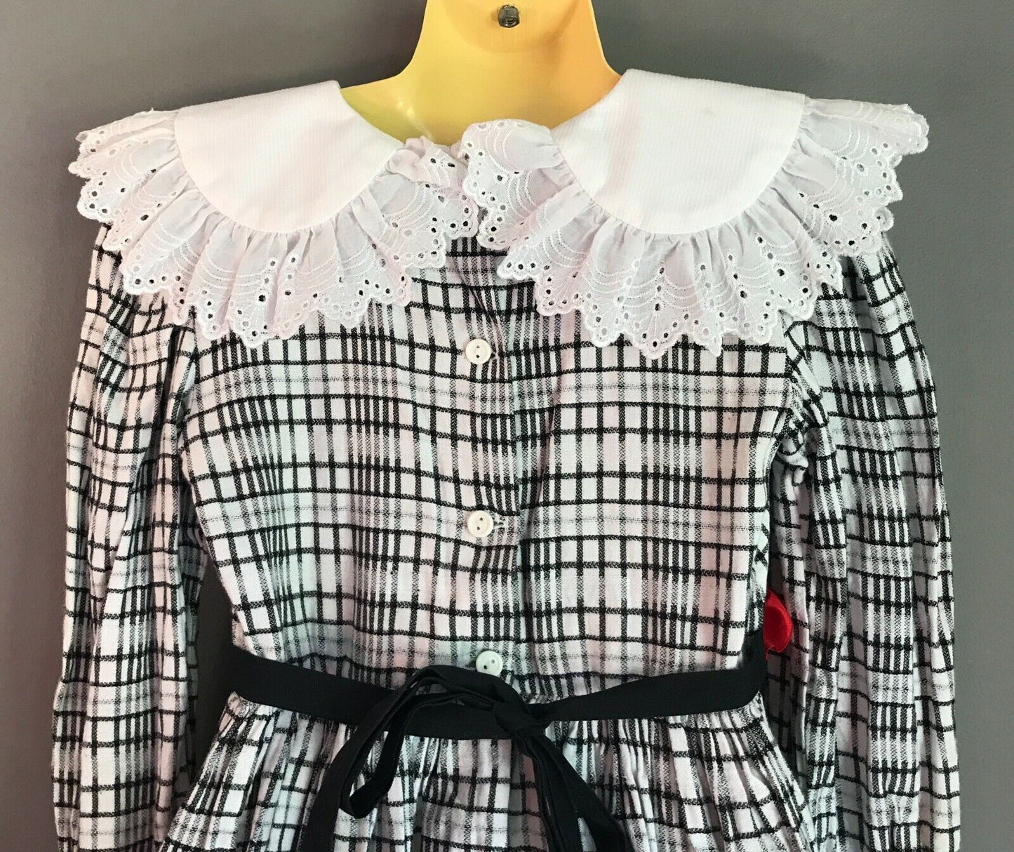 ELIZABETH ANNE Dress Black White Check Long Sleeve Collar Prairie Girls Size 6