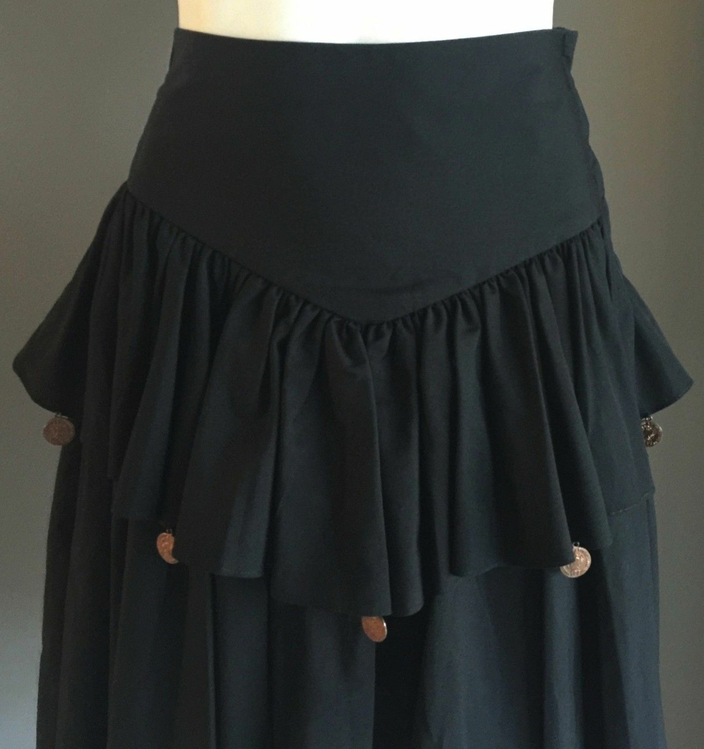 Vintage ANNE Black Layer Elasticised Waist Yoke Skirt Size Girls 10