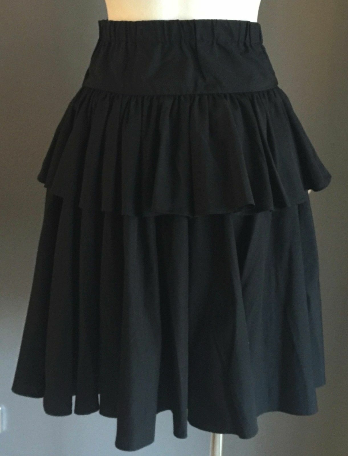 Vintage ANNE Black Layer Elasticised Waist Yoke Skirt Size Girls 10