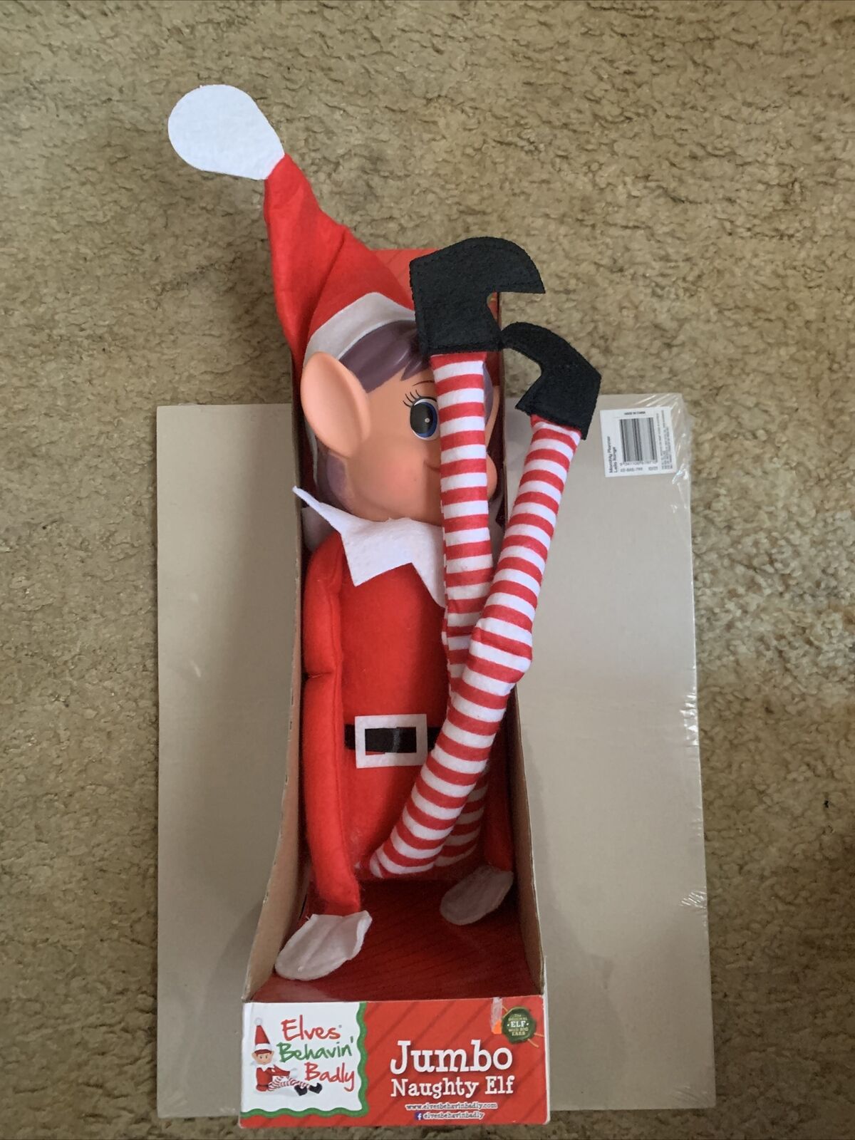 Christmas NAUGHTY ELF Girl Jumbo 64cm Elves Behavin' Badly Shelf NEW In Box Xmas