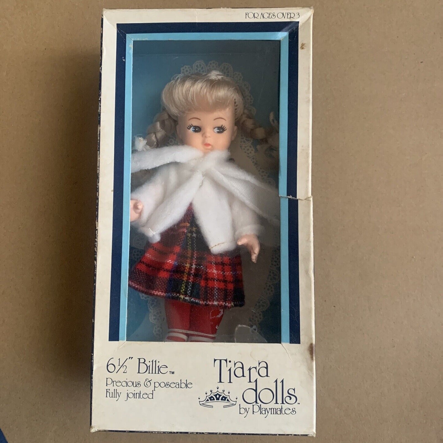 Doll BILLIE Playmates Tiara 6 1/2" Posable Blonde Christmas Outfit Vintage 1981