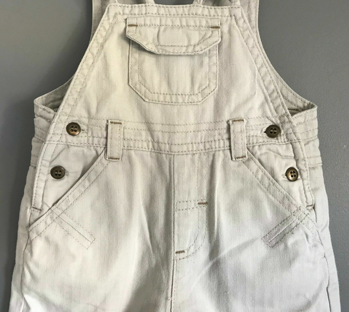 Baby Boy MAMAS & PAPAS Beige Dungaree Overalls One Piece Size 3 - 6 months NEW