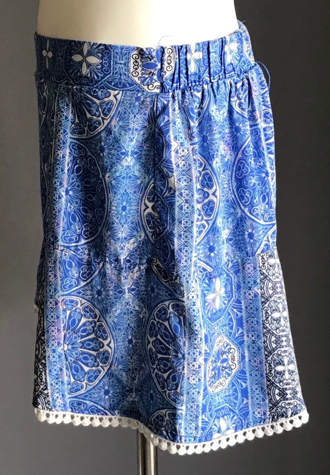 Tween Girl TARGET Full Flared Shorts Blue Black White Print Elastic Waist Sz 12