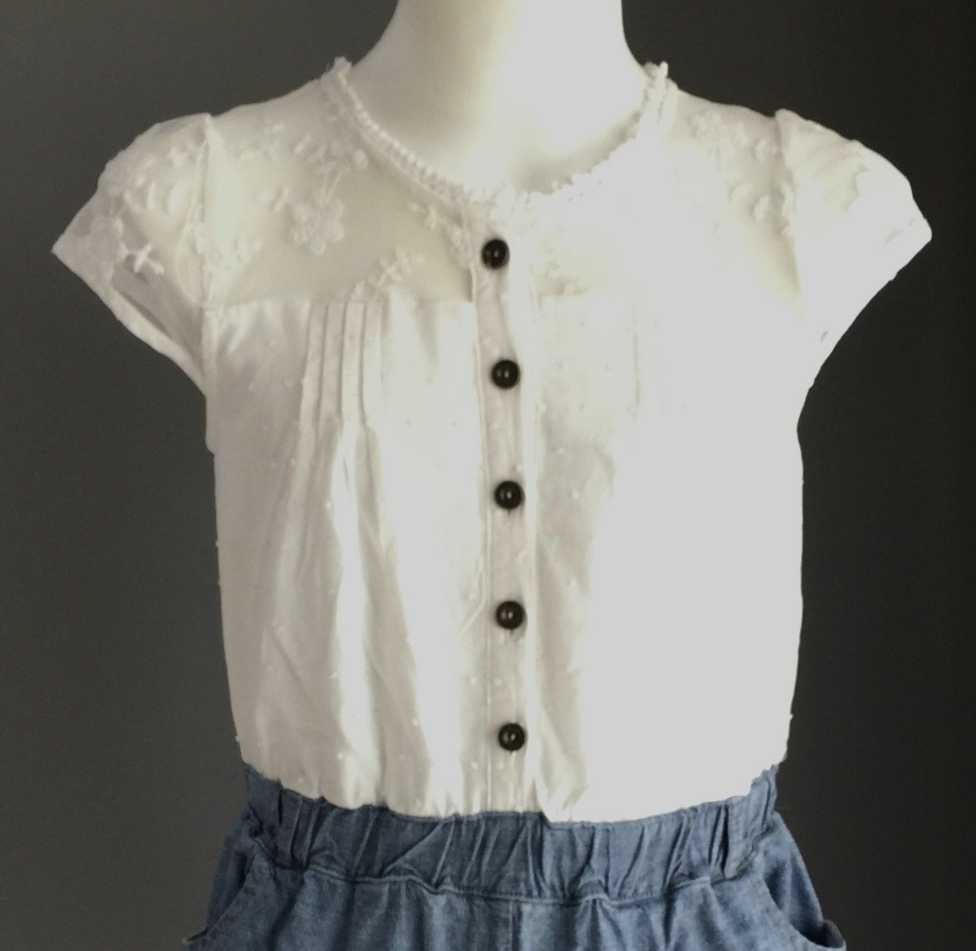 LEE COOPER Shorts Onepiece Girls White & Chambray Denim Playsuit Romper Size 6