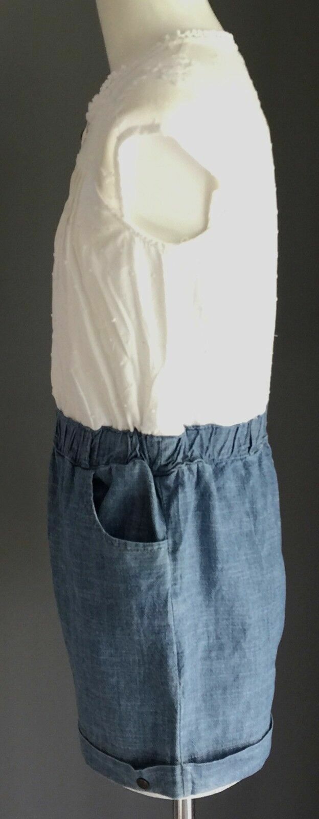 LEE COOPER Shorts Onepiece Girls White & Chambray Denim Playsuit Romper Size 6