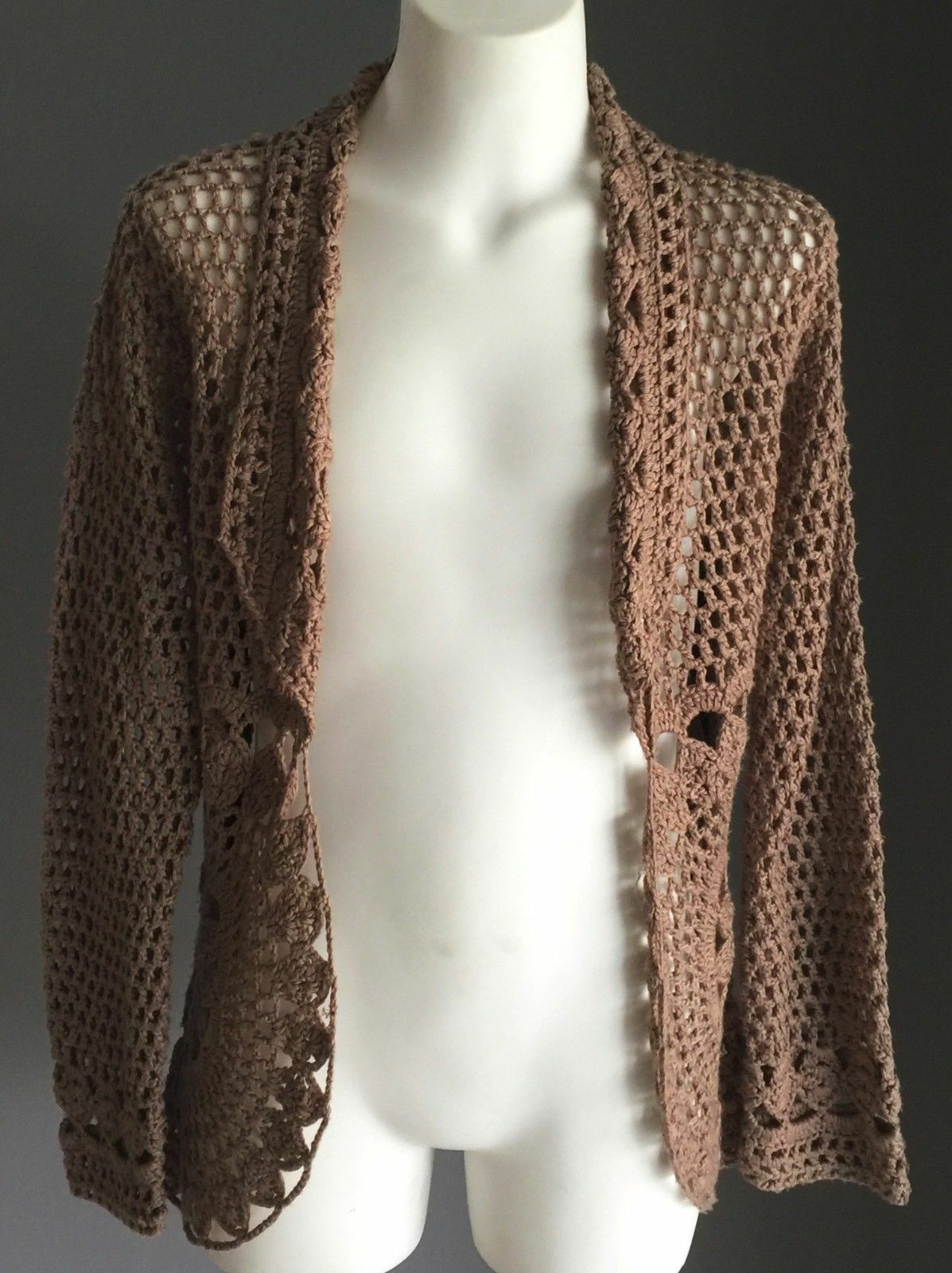 Tween Girl BARDOT JUNIOR Cardigan Taupe Crochet Open Knit L/Sleeve Boho  12 NEW
