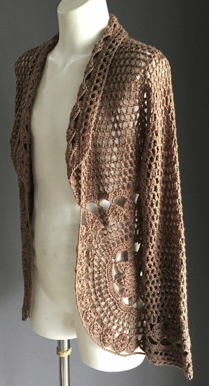 Tween Girl BARDOT JUNIOR Cardigan Taupe Crochet Open Knit L/Sleeve Boho  12 NEW