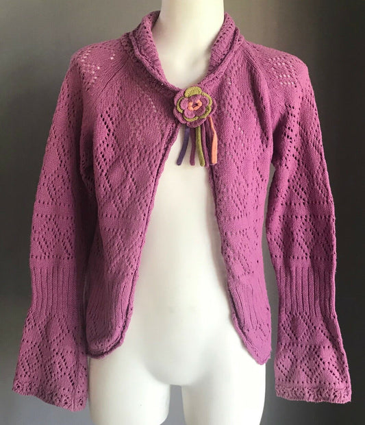 JACK & MILLY Cardigan Purple Knit  w Floral Trim Girls Size 8