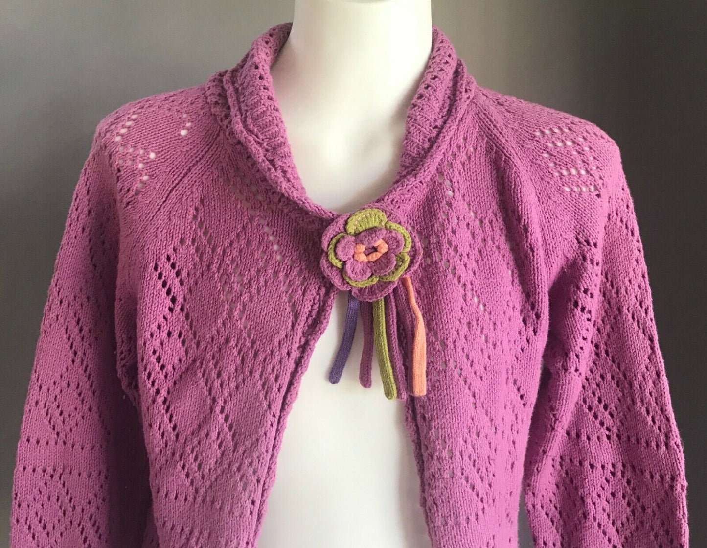 JACK & MILLY Cardigan Purple Knit  w Floral Trim Girls Size 8