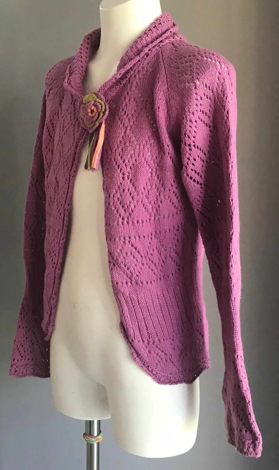 JACK & MILLY Cardigan Purple Knit  w Floral Trim Girls Size 8